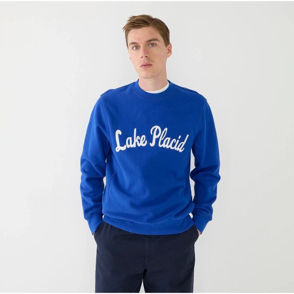 J. Crew Heritage Mens Sz S Lake Placid Chain Stitched Graphic Fleece Sweatshirt